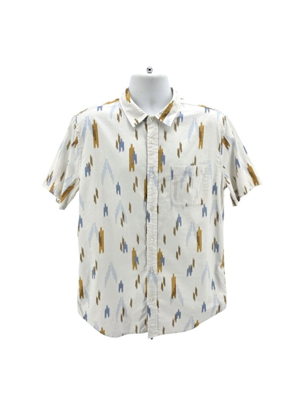 Outerknown Mens Large Shirt Organic Cotton Abstract Western Ivory Multicolor
